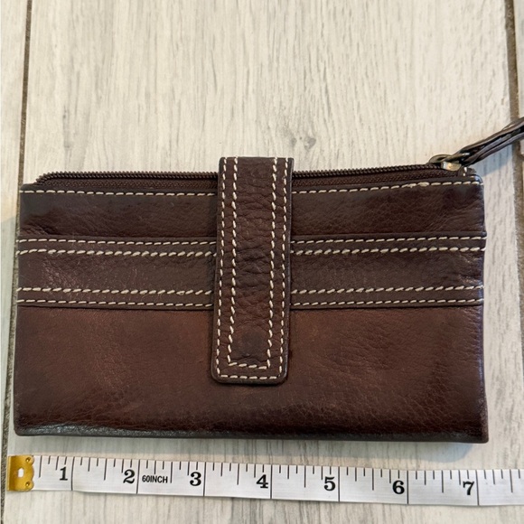 VTG FOSSIL Genuine Leather Wallet Brown BiFold w/ Snap & Zip - Picture 5 of 11